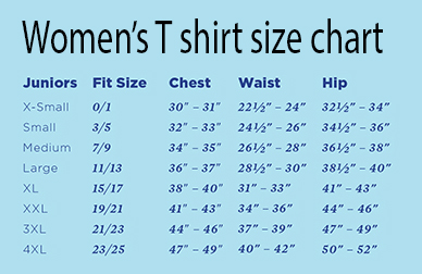 woman's size chart t shirt